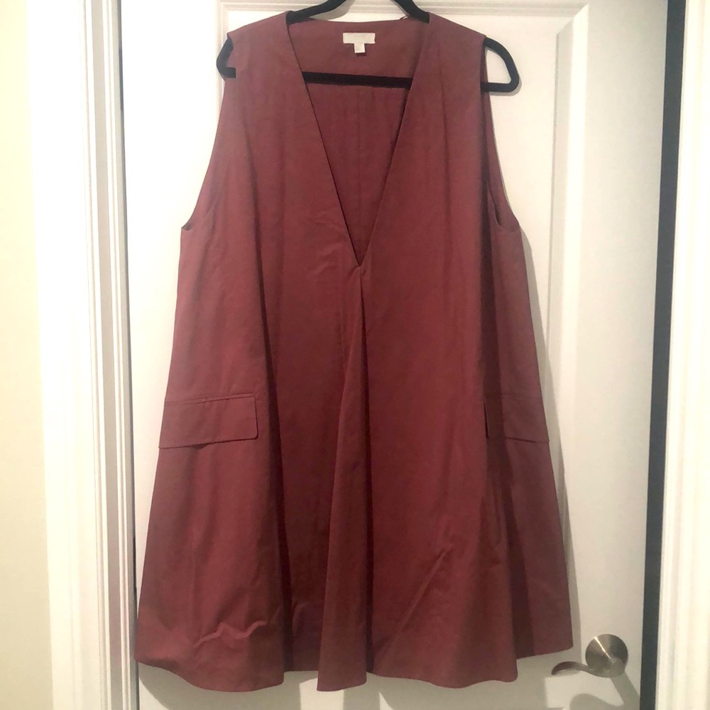 COS Dusty Rose A line V neck Cotton Dress. Size 14 NWOT